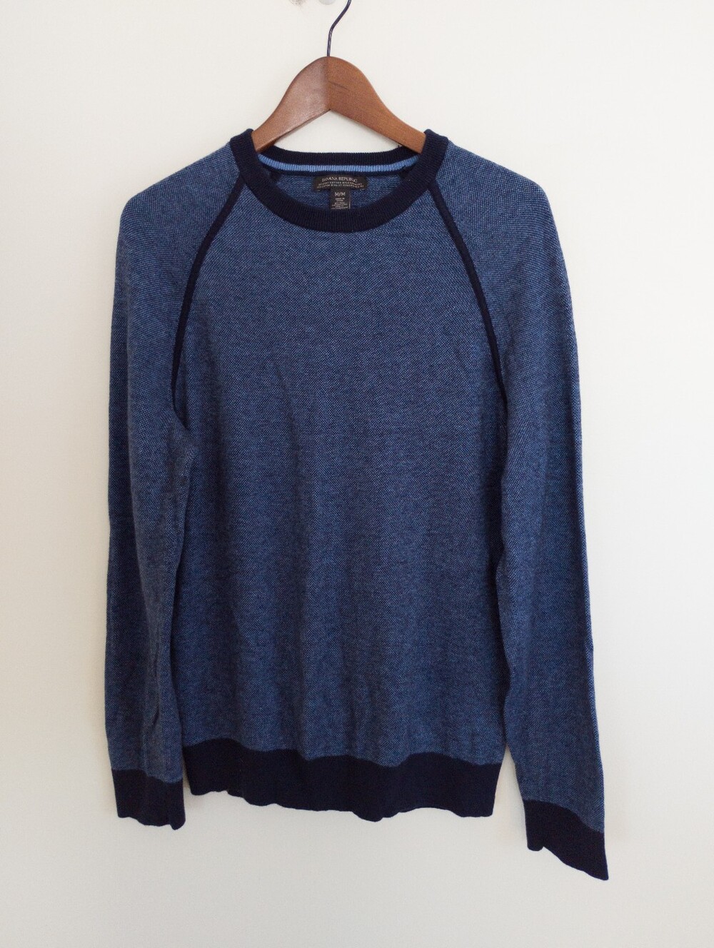 Banana Republic Pima Cotton Cashmere Blend Raglan Crewneck Sweater Blue Medium